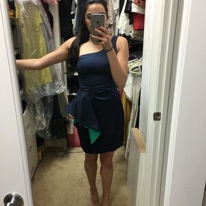 French Connection Navy and Emerald One shoulder Cocktail dress